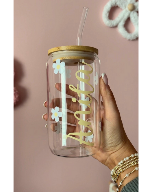 Personalized Daisy Name Glass Cup